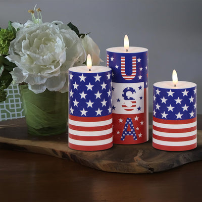 Wondise Patriotic Candles Outdoor Waterproof Flameless Candle with Remote & Timer, 4th of July Battery Operated 3D Wick LED Pillar Flag Candles for Independence Day Home Decor