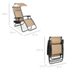 Best Choice Products Folding Zero Gravity Outdoor Recliner Patio Lounge Chair w/Adjustable Canopy Shade, Headrest, Side Accessory Tray, Textilene Mesh - Beige