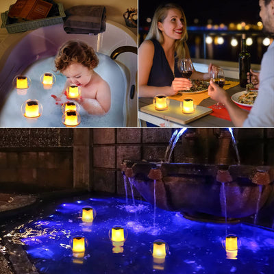 Floating Solar Pool Lights, LED Glow Pool Ball Lights IP68 Waterproof Bathtub Night Lights, 3 Modes Light up Pool Balls Lights with Flickering Flame, Flameless Tea Lights for Spa,Bath,Lawn,Party-4pcs