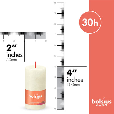 BOLSIUS 4 Pack Ivory Rustic Pillar Candles - 2 X 4 Inches - Premium European Quality - Includes Natural Plant-Based Wax - Unscented Dripless Smokeless 30 Hour Party Décor and Wedding Candles