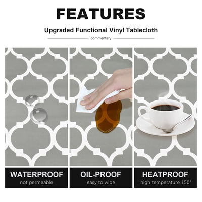 Senneny 3 PCS Fitted Picnic Table Cover with Bench Cover Set and Drawstring Bag, 100% Waterproof Vinyl Tablecloth with Flannel Backing, Lattice Grey Modern Geometric Trellis, 30 × 96 Inch