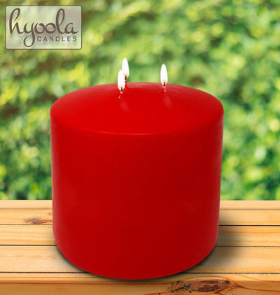Hyoola Red Three Wick Large Candle - 6 x 6 Inch - Unscented Big Pillar Candles - 146 Hour - European Made