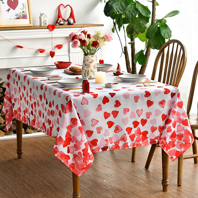 Horaldaily Valentine's Day Tablecloth 60×84 Inch, Red Love Hearts Washable Table Cover for Party Picnic Dinner Decor