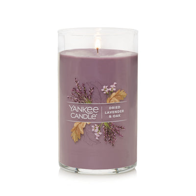 Yankee Candle Dried Lavender & Oak Signature Medium Pillar Candle - 14.25oz, Medium Purple - Soy Wax Blend, Metal Lid Coaster - Home & Kitchen Décor