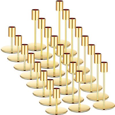Candle Holders Set Matte Candlesticks Holders Decorative Taper Candle Holders Modern Metal Candelabras for Wedding Dinning Anniversary Home Xmas Party Decor Table Centerpiece (Gold, 24 Pcs)