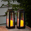 LampLust Outdoor Solar Lanterns with Flameless Candles - 11 Inch Tall, 2 Pack, Black Metal & Glass, Dusk to Dawn, Decorative Waterproof Patio Decor - Battery Included