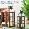 Glitzhome Farmhouse Wood Metal Large Decorative Lanterns Hanging Candle Lanterns Set of 2, Black (No Glass)