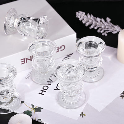 Set of 24 Glass Taper Candle Holders, 2.5 Inches Candlestick Holders Bulk - Clear Thick Glass Candle Holder for Rustic Wedding Centerpieces, Party Supplies, Festival Decoration