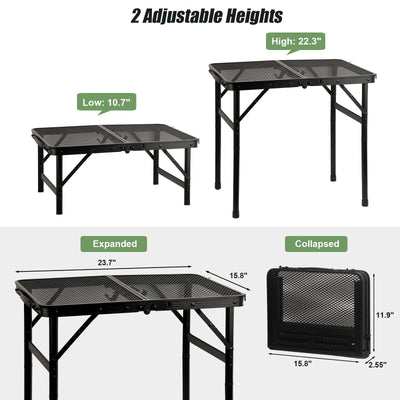 COSYAWN Folding Grill Table, Small, Aluminum, Lightweight, Portable, Height Adjustable, Outdoor Picnic Table, 22.3x15.8x10.7/22.3 inches, 88 lbs Load Capacity