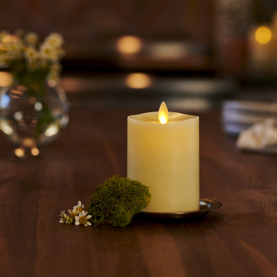 Luminara Realistic Artificial Moving Flame Pillar Candle - Moving Flame LED Battery Operated Lights - Unscented - Remote Ready - Remote Sold Separately - Ivory - 3" x 4.5"
