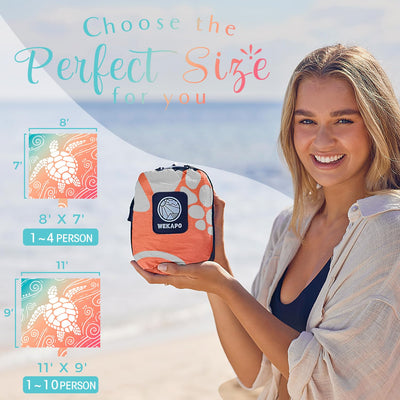 WEKAPO Beach Blanket Waterproof Sandproof Oversized - 11 Ft X 9 Ft Large Sand Free Beach Mat with Stakes, Essentials for Outdoor Beach, Picnic, Travel (Sea Turtle, 11 X 9 FT (1~10 Person))