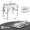 Hupmad 37" Folding Fish Cleaning Table w/Double Sinks & Faucet, Outdoor Portable Fillet Station w/Grid Frame, Knife & Standard Garden Spray Nozzle, Multifunctional Washing Table for Camping or Kitchen