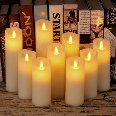 Vickiss Flameless Candles Battery Operated Candles 4" 5" 6" 7" 8" 9" Set of 9 Ivory Real Wax Pillar Dancing LED Flames LED Candles with 10-Key Remote and Cycling 24 Hours Timer