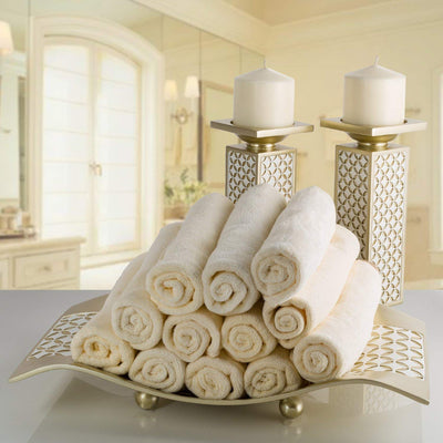 Schonwerk Diamond Lattice Decorative Pillar Candle Holders, Set of 2- Functional Table Decorations- Centerpieces for Dining/Living Room- Best Wedding/Birthday (Gold & White)