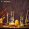 NUPTIO Gold Taper Candle Holders: 2 Pcs Hurricane Metal Candlestick Holder Stand with 11.81 inch Tall Clear Glass Open Ended Cylinder Covers for Tapered Candles Wedding Party Centerpieces for Tables