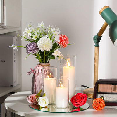 Shihanee White Pillar Candles and Glass Cylinder Vases Clear Cylinder Candle Holders for Slim Pillar Candles Wedding Centerpieces(36 Pcs)