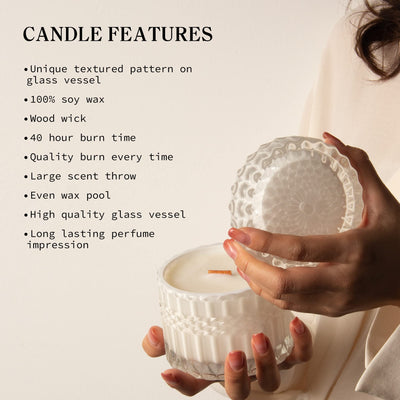 Hidden Label Rose&Sandalwood Scented Candles, Crackling Wood Wick Soy Candles, Pink Glass Jar Decorative Candles, Candles Gifts for Women