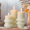 MTLEE 3 Pcs Small Ribbed Pillar Candles Ribbed Candle Soy Wax Scented Pillar Candle Aesthetic Candle Modern Geometric Candle Tall Pillar Candle Modern Home Decor for Bathroom Living Room(White)