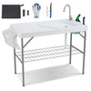 Dragosum Outdoor Sink Fish Cleaning Table Portable Camping Table with Faucet Hose Hook Up Grid Rack, Fish Fillet Camping Sink Table with 7pc Fish Cleaning Kit for Picnic Beach Patio(Grey)