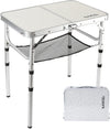 Small Folding Table 2 Foot, Portable Camping Table with Mesh Holders,Lightweight Aluminum Adjustable Height, with Carry Handle for Camping Picnic Indoor Outdoor, White 24 x 16 inch (3 Heights）