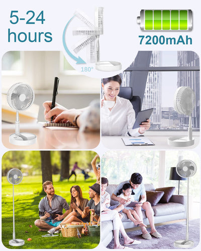 UN UNITEDTIME Desk and table fan, Foldable Fans Portable Travel Fan Battery Operated or USB Powered,Adjustable Height,My Foldaway fan with remote Control Timer 4 Speed Settings (White)