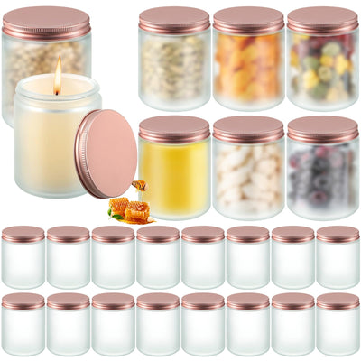 Tioncy 8 oz 250 ml Frosted Glass Jars with Metal Rose Gold Lids Round Thick Candle Making Jars Mason Canning Jar Bulk Empty Food Storage Container for Honey Cosmetic Vanilla Liquid(12 Pcs)