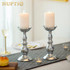 Nuptio Silver Pillar Candle Holders, Wedding Centerpieces Metal Candle Holder for 3 inches Candles Stand Decoration Ideal for Weddings Special Events Parties Living Room, 2 Pcs