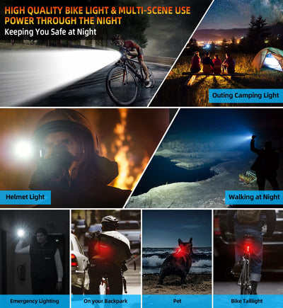 2024 New 6 LED 9500 Lumen Super Bright Bike Lights for Night Riding,360°Rotatable Bike Headlight,Bicycle Light-10 Modes,Runtime 36+ hrs,Upgrade Waterproof USB Rechargeable Bike Light,Free Taillights