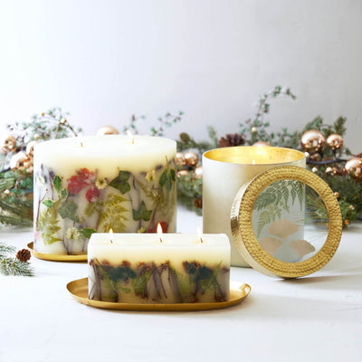 Rosy Rings Oval Botanical Candle Plate Set 12" L & 9" H Burn Time 300 Hours - Long Lasting Candles, Woodsy Scent Candles, Luxury Candles, Botanical Candles Gift Sets (Forest)