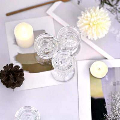 Set of 24 Glass Taper Candle Holders, 2.5 Inches Candlestick Holders Bulk - Clear Thick Glass Candle Holder for Rustic Wedding Centerpieces, Party Supplies, Festival Decoration