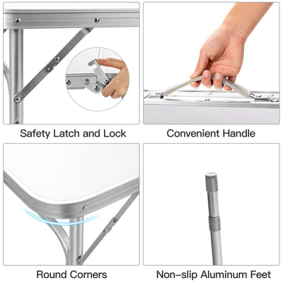 Giantex 3FT Portable Camping Table, Aluminum Picnic Table W/Carrying Handle, 3 Adjustable Heights, Lightweight Folding Table for Outdoor Grill Cooking Picnic Camping Party BBQ