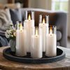 Amagic Pure White Acrylic Flameless Candles, Battery Operated Candles, Flickering LED Pillar Candles with Remote Control and Timer, 3D Wick, Set of 5