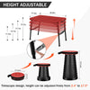 Small Folding Camping Table Portable - Adjustable Height Lightweight Foldable Table with Collapsible Stool and Mesh Layer for Hiking Camp BBQ Picnic Beach Cook Ideal as Lap Desk Bed Table Red