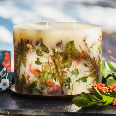 Rosy Rings Oval Botanical Candle Plate Set 12" L & 9" H Burn Time 300 Hours - Long Lasting Candles, Woodsy Scent Candles, Luxury Candles, Botanical Candles Gift Sets (Forest)