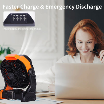 20000mAh Battery powered fan Camping Fan essentials,Portable fan Battery Operated fan, Rechargeable Battery Operated Outdoor Tent Fan with Light & Hook,Personal USB Desk Fan for Camping,Orange