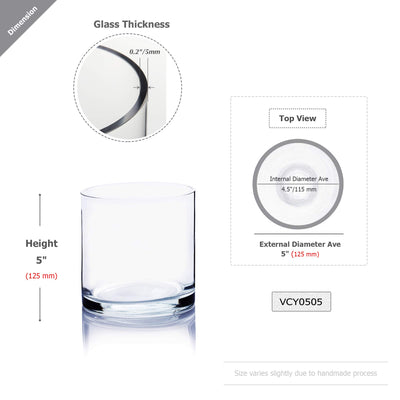 WGV Cylinder Vase Bulk, Diameter 5", Height 5", Clear Glass Floral Planter Container, Floating Candle Holder for Wedding Party Event Home Office Decor, 12 Pieces