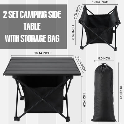 Tatuo 2 Pack Portable Camping Side Table with Storage Bag Lightweight Small Folding Beach Table for Sand Outdoor Aluminum Camping Tent Table Compact Picnic Table for BBQ Hiking Fishing Beach Travel