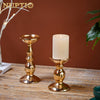 2 Pcs Gold Pillar Candle Holders, Gold Candlestick Most Ideal for 3" Pillar Candles, Gifts for Wedding, Party, Home, Spa, Reiki, Votive Candle (S + L)