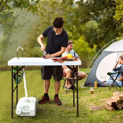 Goplus Folding Fish Cleaning Table with Sink and Spray Nozzle, Heavy Duty Fillet Table with Hose Hook Up and Faucet, Portable Outdoor Camping Sink Station for Dock Beach Patio Picnic