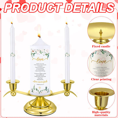 Landhoow 3 Unity Floral Candles for Wedding Ceremony Set with Golden Candle Holder White Pillar and Taper Candles Religious Wedding Catholic Anniversary Big Events Gifts for Couple