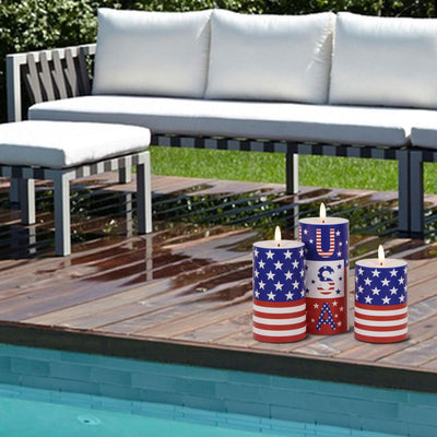 Wondise Patriotic Candles Outdoor Waterproof Flameless Candle with Remote & Timer, 4th of July Battery Operated 3D Wick LED Pillar Flag Candles for Independence Day Home Decor