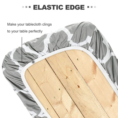 Senneny 3 PCS Fitted Picnic Table Cover with Bench Cover Set and Drawstring Bag, 100% Waterproof Vinyl Tablecloth with Flannel Backing, Lattice Grey Modern Geometric Trellis, 30 × 96 Inch