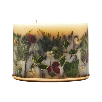 Rosy Rings Oval Botanical Candle Plate Set 12" L & 9" H Burn Time 300 Hours - Long Lasting Candles, Woodsy Scent Candles, Luxury Candles, Botanical Candles Gift Sets (Forest)