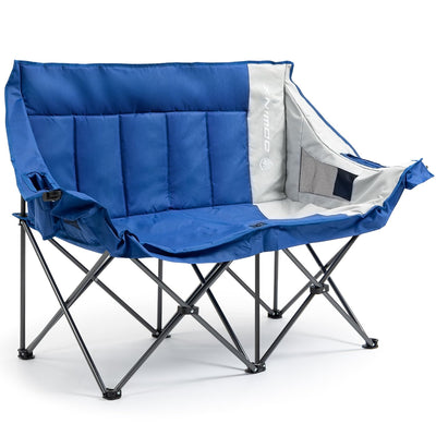 Dowinx Double Camping Chair Portable Folding Outdoor Loveseat with Side Pockets, Lawn Chair Camping Couch for Beach/Outdoor/Patio, Padded Seats & Armrests Supports up to 440lbs, (Blue PRO)