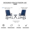 Outsunny 3 Piece Outdoor Patio Furniture Set with Glass Coffee Table & 2 Folding Padded Rocking Chairs, Bistro Style for Porch, Camping, Balcony, Navy Blue