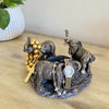 Evelots 3 Elephants on Parade Polyresin Candle/Plant Holder-Hand Painted, Bronze