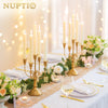 NUPTIO Gold Candelabras Candle Holder Set of 2 Metal Candelabra Centerpieces 5 Branches Candle Stick Stands Candleholder Fireplace Wedding Reception Antique Decorative Dinning Table Christmas