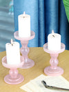 Lewondr Glass Candle Holders, 3 Pieces Crystal Clear Candlesticks with Elegant Design for Pillar Taper Candle and Tea Light, Home Table Living Room Wedding Party Decorations Home Décor - Pink