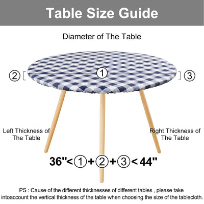 smiry Round Picnic Table Cloth, Elastic Waterproof Fitted Vinyl Tablecloth for 36"-44" Tables, Flannel Backed Buffalo Plaid Table Covers for Dining, Camping, Outdoor, White and Navy