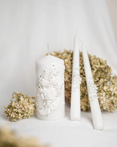 Magik Life Unity Candle Set for Wedding - Wedding Unity Set for Reception and Ceremony - Candle Sets - 6 Inch Pillar and 2 * 10 Inch Tapers-White